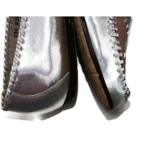 Vintage Womens Size 6 Shoes Metallic Silver Pink Leather Patchwork Moccasin - Picture 6 of 9